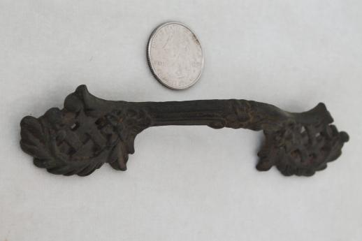 photo of ornate solid brass drawer pull, vintage hardware for antique restoration #2