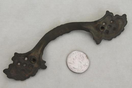 photo of ornate solid brass drawer pull, vintage hardware for antique restoration #3