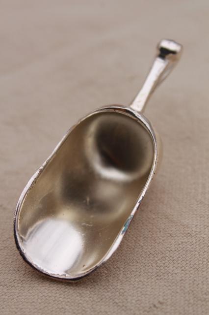 photo of ornate sugar scuttle bowl, gold lined vintage silver plate sugar scoop #2