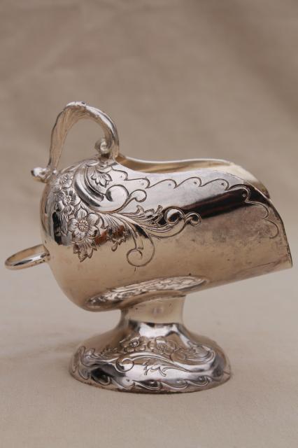 photo of ornate sugar scuttle bowl, gold lined vintage silver plate sugar scoop #8