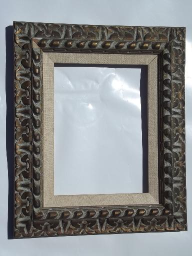 photo of ornate vintage carved wood frame, florentine or spanish gold w/ flax linen #1