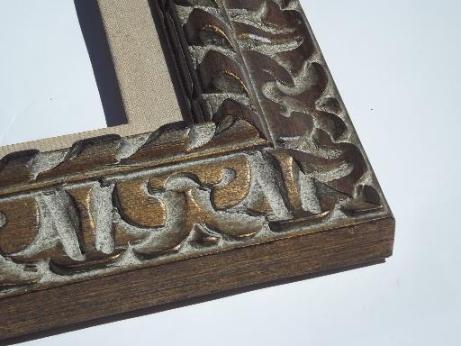 photo of ornate vintage carved wood frame, florentine or spanish gold w/ flax linen #4