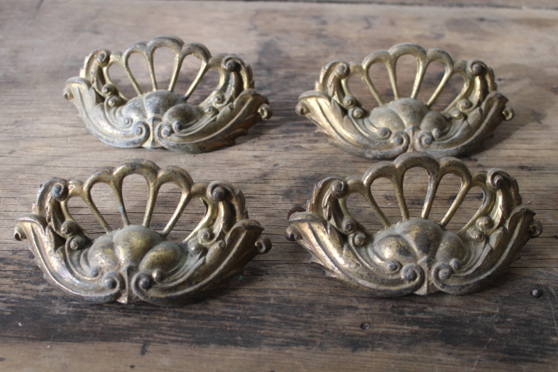 photo of ornate vintage cast metal bin pulls drawer hardware, french farmhouse style #1