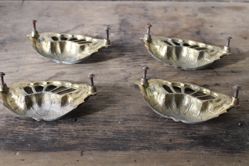 photo of ornate vintage cast metal bin pulls drawer hardware, french farmhouse style  #2