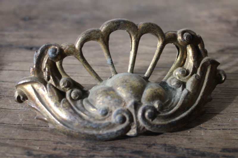 photo of ornate vintage cast metal bin pulls drawer hardware, french farmhouse style  #3