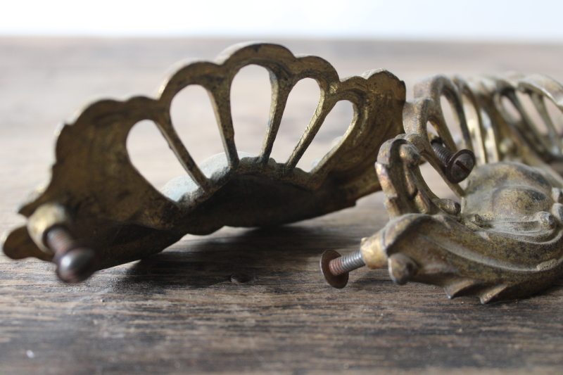 photo of ornate vintage cast metal bin pulls drawer hardware, french farmhouse style  #4