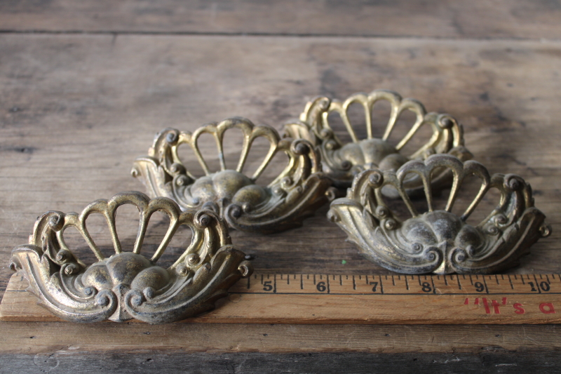 photo of ornate vintage cast metal bin pulls drawer hardware, french farmhouse style  #5