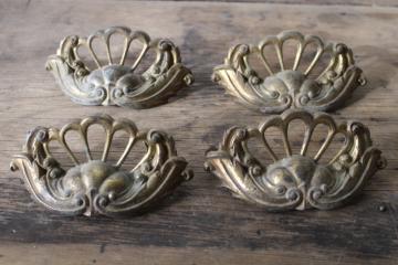 catalog photo of ornate vintage cast metal bin pulls drawer hardware, french farmhouse style 
