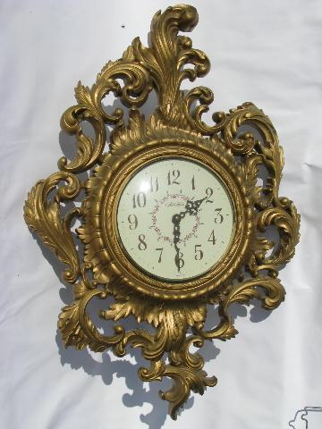 photo of ornate vintage gold rococo wall clock, New Haven w/ Burwood frame #1