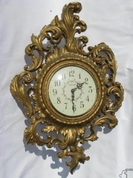 catalog photo of ornate vintage gold rococo wall clock, New Haven w/ Burwood frame