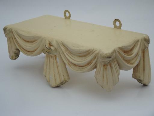 photo of ornate vintage plaster wall shelf, french country ivory and gold chalkware #3