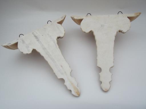 photo of ornate vintage plaster wall shelves, pair chalkware brackets w/ antique paint #6