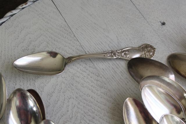 photo of ornate vintage silver plate fruit spoons & teaspoons, mismatched silverware lot #2