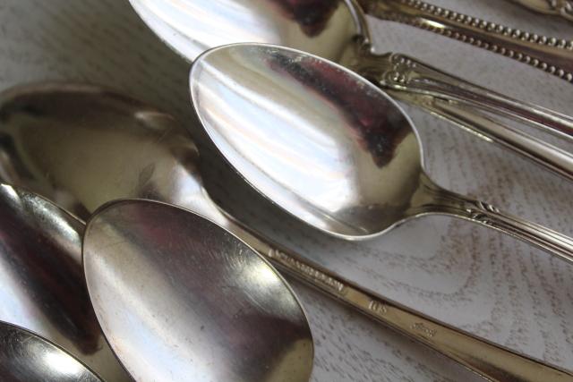 photo of ornate vintage silver plate fruit spoons & teaspoons, mismatched silverware lot #3