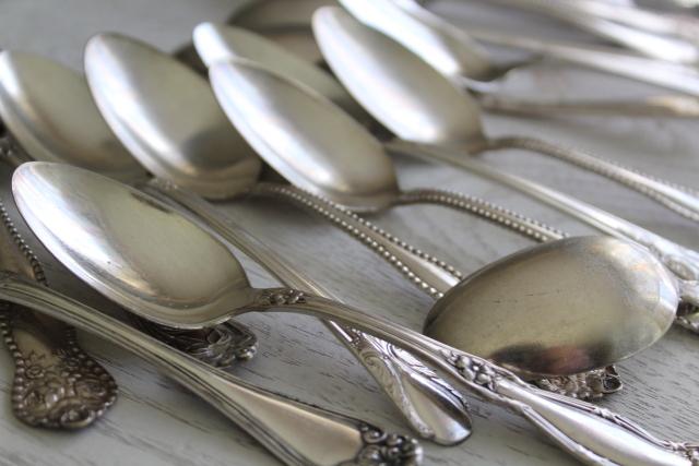 photo of ornate vintage silver plate fruit spoons & teaspoons, mismatched silverware lot #5