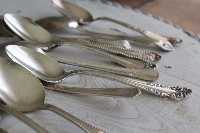 photo of ornate vintage silver plate fruit spoons & teaspoons, mismatched silverware lot #6