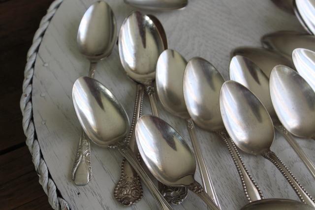 photo of ornate vintage silver plate fruit spoons & teaspoons, mismatched silverware lot #8