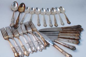 catalog photo of ornate vintage silverplate flatware, Rogers International Silver Heritage pattern