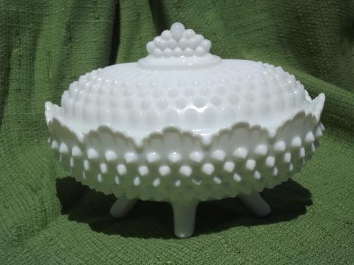 photo of oval box or dish, vintage hobnail milk glass Fenton or Westmoreland? #1