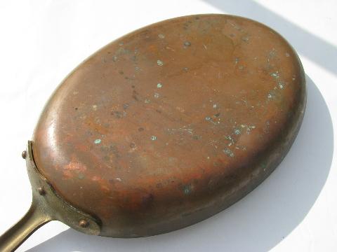 photo of oval fish pan tinned copper / brass handle #3