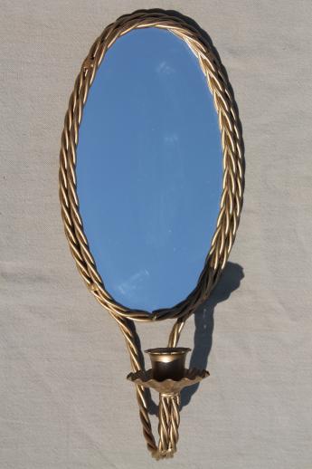 photo of oval mirror wall sconces, vintage gold rope twist candle sconces w/ framed mirrors #3