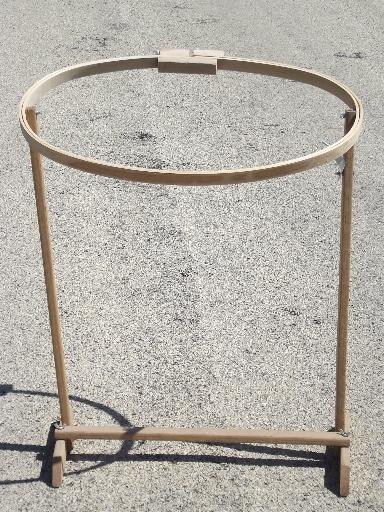 photo of oval wood quilting frame, needlework embroidery hoop on stand #1