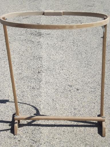 photo of oval wood quilting frame, needlework embroidery hoop on stand #4