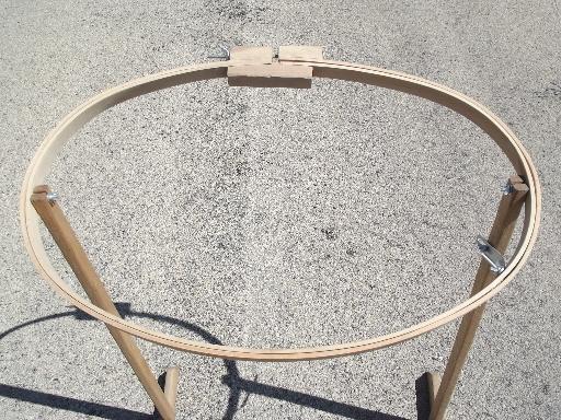 photo of oval wood quilting frame, needlework embroidery hoop on stand #5