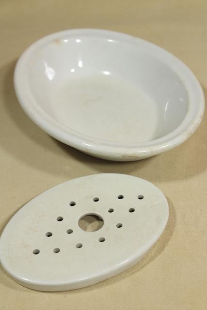 photo of oversized soap dish, antique white ironstone bowl & insert for cheese or butter cooler #6