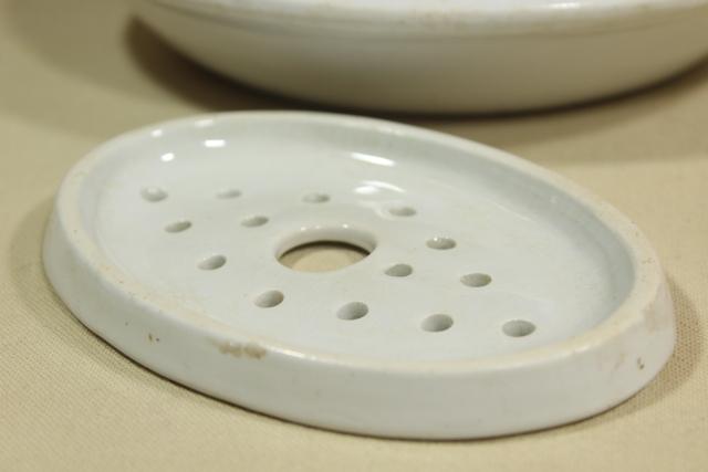 photo of oversized soap dish, antique white ironstone bowl & insert for cheese or butter cooler #9