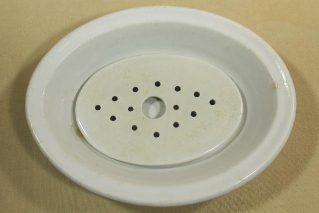 photo of oversized soap dish, antique white ironstone bowl & insert for cheese or butter cooler #10