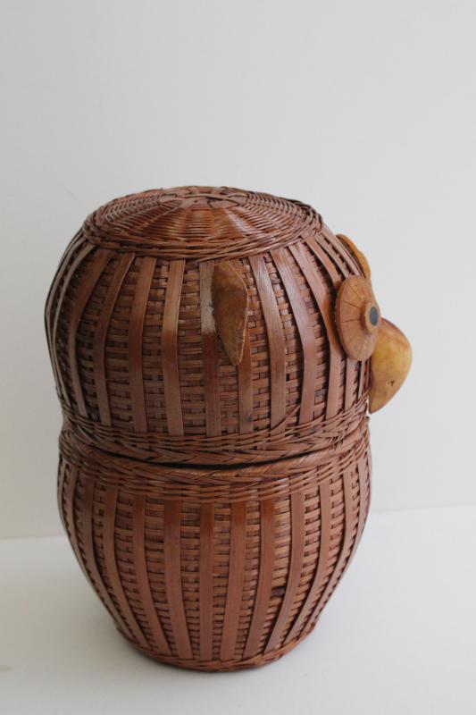 photo of owl figural basket, vintage sewing box or storage container w/ lid #4