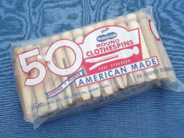 catalog photo of package of 50 old wooden clothespins, vintage hardwood from Maine