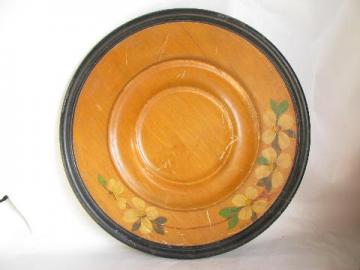 catalog photo of painted dogwoods, huge vintage wood lazy susan round turntable tray