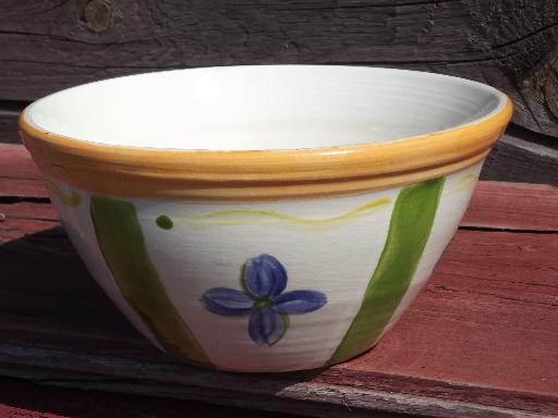 photo of painted flowers nesting mixing bowls, vintage French or Portugal pottery #8