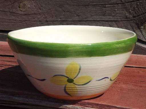 photo of painted flowers nesting mixing bowls, vintage French or Portugal pottery #10