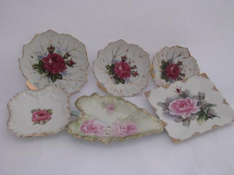 photo of painted pink roses china, vintage plates & dishes for soap etc, leaf dish nest #1