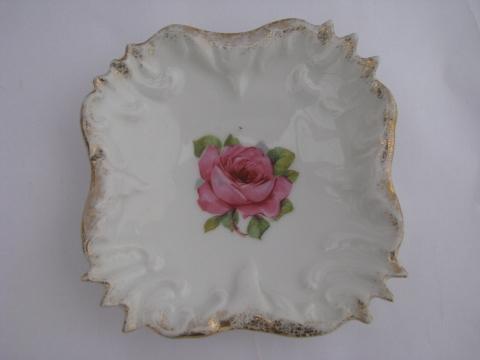 photo of painted pink roses china, vintage plates & dishes for soap etc, leaf dish nest #3