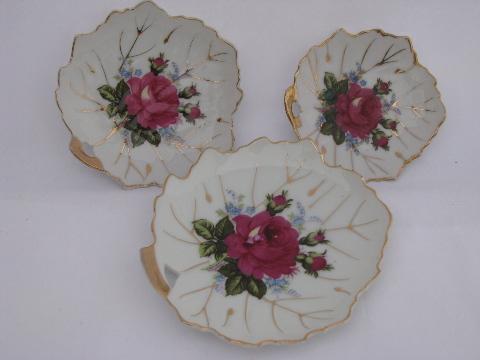 photo of painted pink roses china, vintage plates & dishes for soap etc, leaf dish nest #5