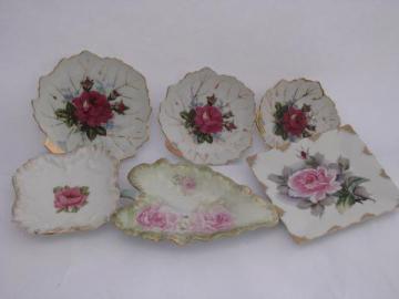 catalog photo of painted pink roses china, vintage plates & dishes for soap etc, leaf dish nest