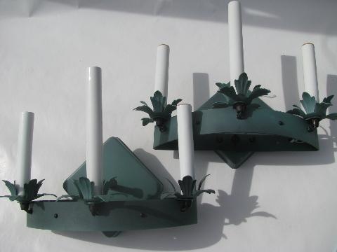 photo of painted tole iron sconce lamp pair, electric candle sconces wall lights #1