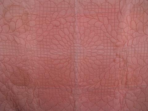 photo of pair 1930s vintage hand-stitched rose taffeta quilt comforters, wool filled #2