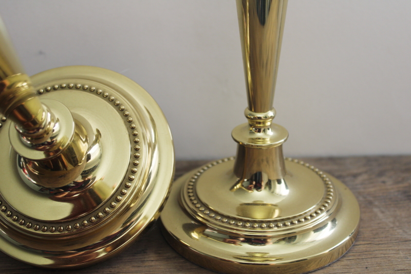 photo of pair Baldwin brass candle holders, large tall candlesticks solid brass 80s 90s vintage #2