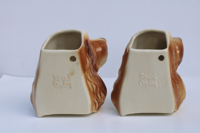 photo of pair Cocker spaniel dogs, 1950s vintage Royal Copley ceramic wall pocket hanging vases  #3