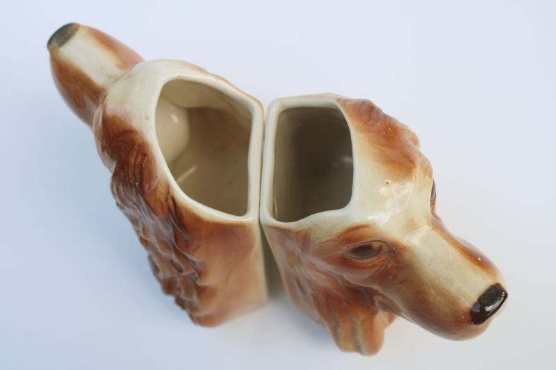 photo of pair Cocker spaniel dogs, 1950s vintage Royal Copley ceramic wall pocket hanging vases  #4