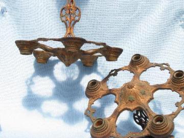 catalog photo of pair antique Eastlake cast iron chandelier lights w/ original painted finish