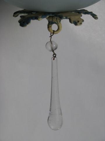 photo of pair antique ceiling light fixtures w/ handpainted glass shades, vintage cottage lighting #5