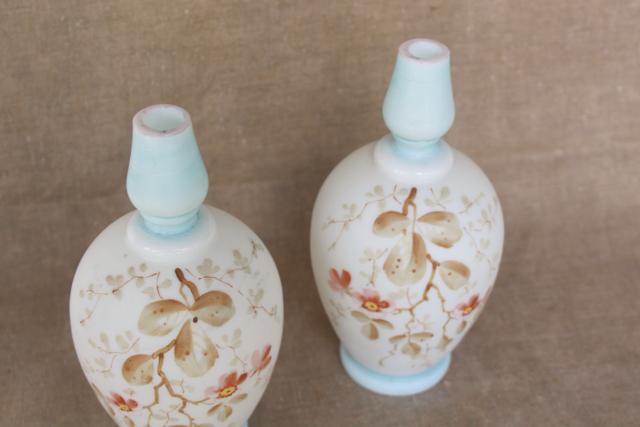 photo of pair antique cologne bottles, satin finish hand painted Bristol glass #2