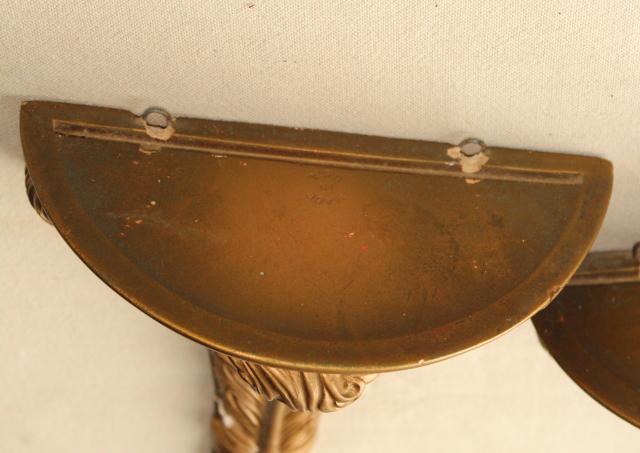 photo of pair antique gold painted plaster molding wall bracket shelves, elegant french plumes #3