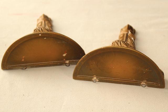 photo of pair antique gold painted plaster molding wall bracket shelves, elegant french plumes #8